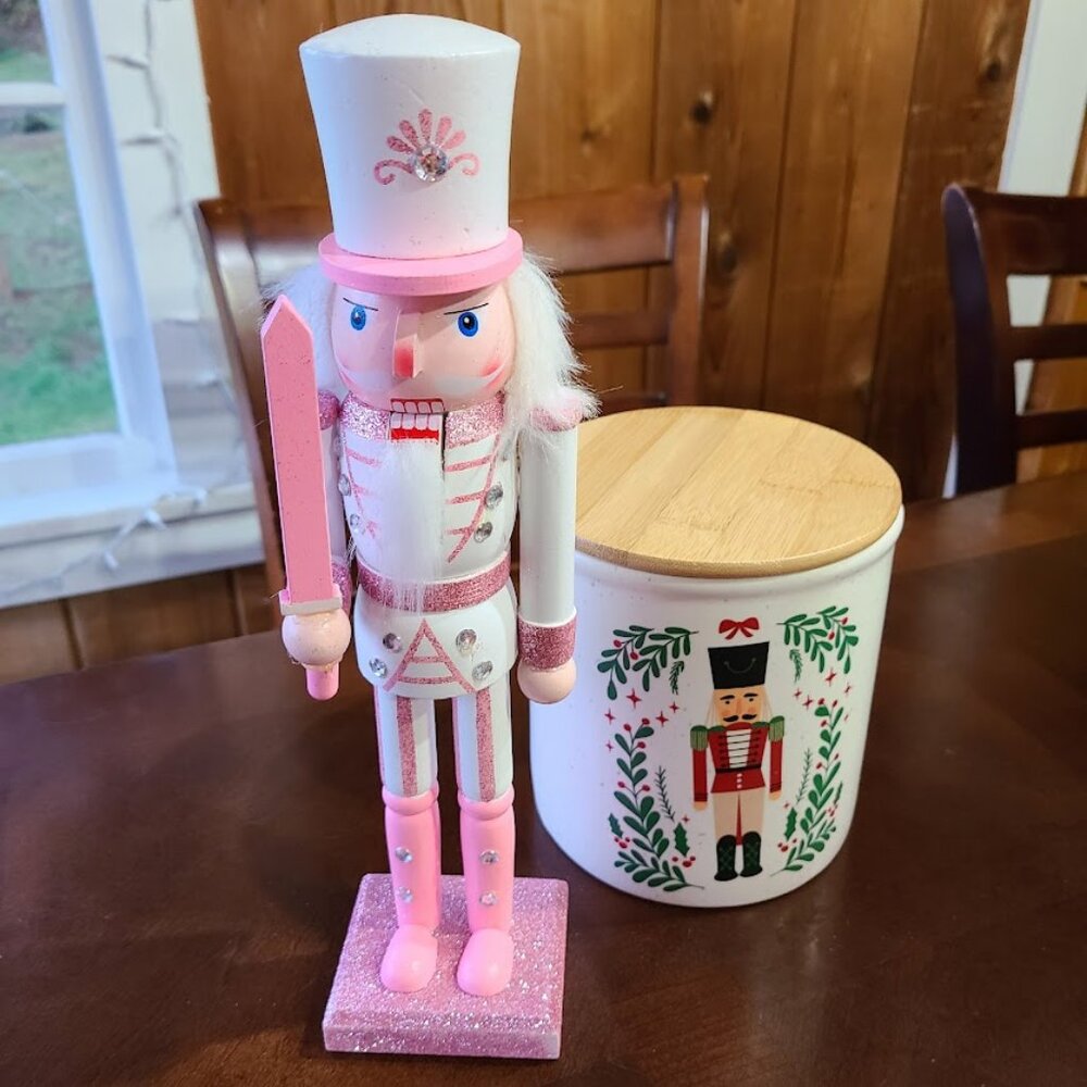 Pink Nutcracker Soldier Christmas Decor Holiday Xmas Decoration Wooden Statue